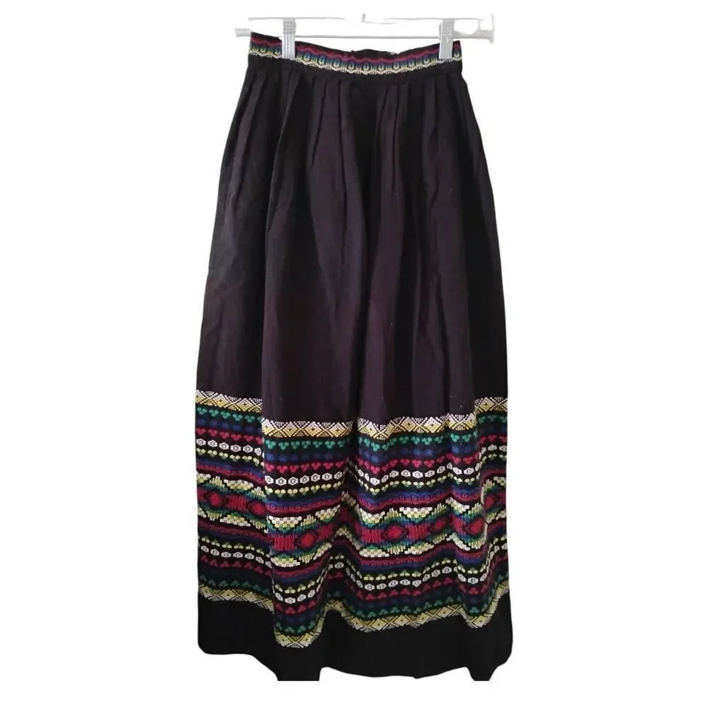 Vintage Pelux Guatemalan Multicolor Boho Folk Maxi Skirt Size‎ 24